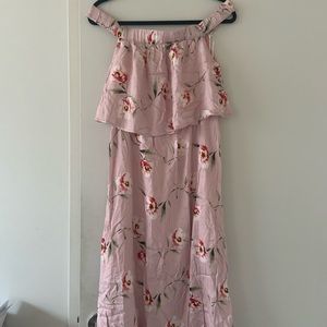 Pink floral off the shoulder midi dress - Small